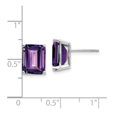14K White Gold Octagon / Emerald Amethyst Emerald-Cut Stud Earrings – view 4