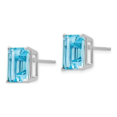 14K White Gold Octagon / Emerald Swiss Blue Topaz Emerald-Cut Stud Earrings – view 2