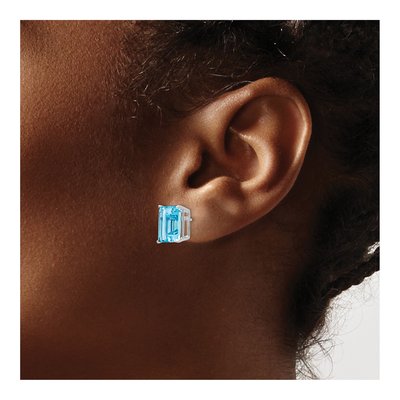 14K White Gold Octagon / Emerald Swiss Blue Topaz Emerald-Cut Stud Earrings – view 3