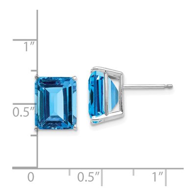 14K White Gold Octagon / Emerald Swiss Blue Topaz Emerald-Cut Stud Earrings – view 4