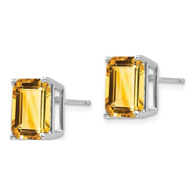 14K White Gold Octagon / Emerald Citrine Emerald-Cut Stud Earrings – view 2