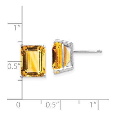 14K White Gold Octagon / Emerald Citrine Emerald-Cut Stud Earrings – view 4