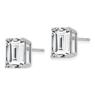 14K White Gold Octagon / Emerald CZ Emerald-Cut Stud Earrings – view 2