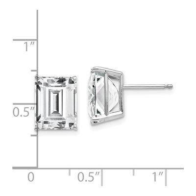 14K White Gold Octagon / Emerald CZ Emerald-Cut Stud Earrings – view 4
