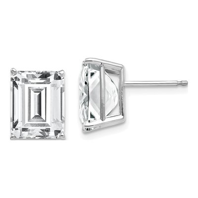14K White Gold Octagon / Emerald CZ Emerald-Cut Stud Earrings