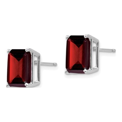 14K White Gold Octagon / Emerald Garnet Emerald-Cut Stud Earrings – view 2