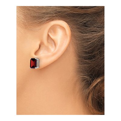 14K White Gold Octagon / Emerald Garnet Emerald-Cut Stud Earrings – view 3