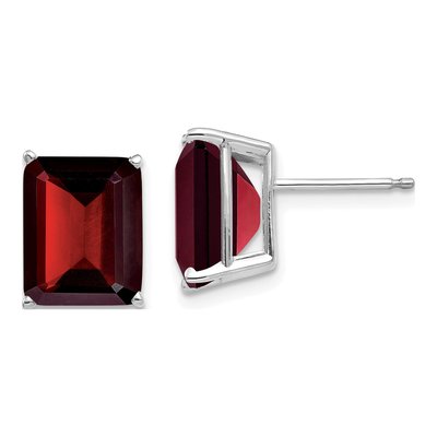 14K White Gold Octagon / Emerald Garnet Emerald-Cut Stud Earrings