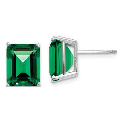 14K White Gold Emerald-Cut Mount St. Helens Stud Earrings