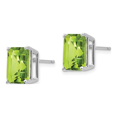 14K White Gold Octagon / Emerald Peridot Emerald-Cut Stud Earrings – view 2