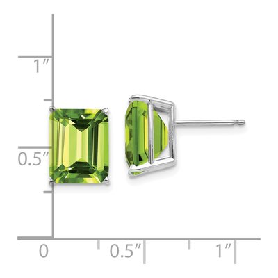 14K White Gold Octagon / Emerald Peridot Emerald-Cut Stud Earrings – view 4