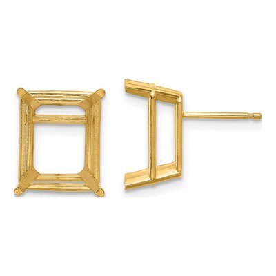 14K Yellow Gold Emerald-Cut Earring Mounting