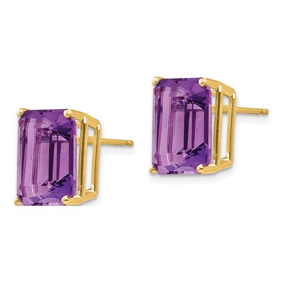 14K Yellow Gold Octagon / Emerald Amethyst Emerald-Cut Stud Earrings – view 2