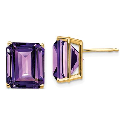 14K Yellow Gold Octagon / Emerald Amethyst Emerald-Cut Stud Earrings