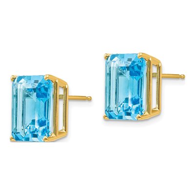 14K Yellow Gold Octagon / Emerald Swiss Blue Topaz Emerald-Cut Stud Earrings – view 2