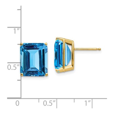 14K Yellow Gold Octagon / Emerald Swiss Blue Topaz Emerald-Cut Stud Earrings – view 4