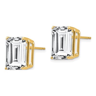 14K Yellow Gold Octagon / Emerald CZ Emerald-Cut Stud Earrings – view 2
