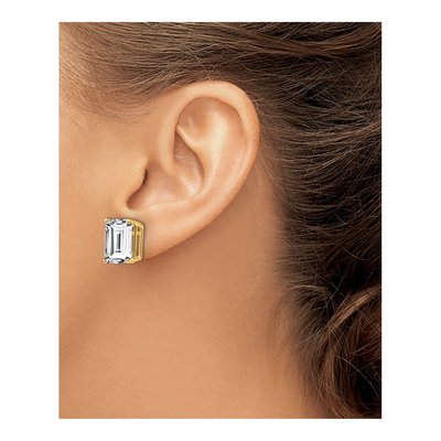 14K Yellow Gold Octagon / Emerald CZ Emerald-Cut Stud Earrings – view 3