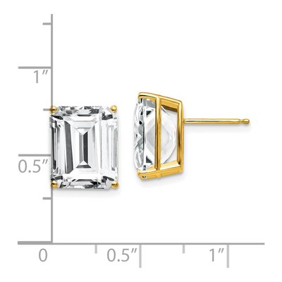 14K Yellow Gold Octagon / Emerald CZ Emerald-Cut Stud Earrings – view 4