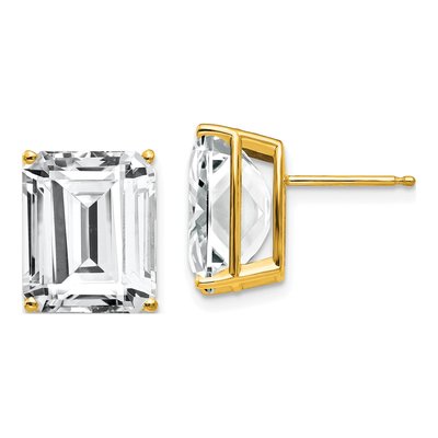 14K Yellow Gold Octagon / Emerald CZ Emerald-Cut Stud Earrings