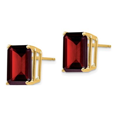 14K Yellow Gold Octagon / Emerald Garnet Emerald-Cut Stud Earrings – view 2
