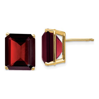 14K Yellow Gold Octagon / Emerald Garnet Emerald-Cut Stud Earrings
