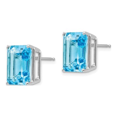 14K White Gold Emerald-Cut Blue Topaz Earring Mounting – view 3