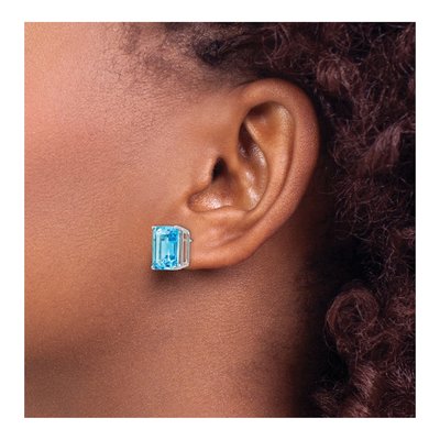 14K White Gold Emerald-Cut Blue Topaz Earring Mounting – view 5