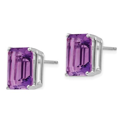 14K White Gold Octagon / Emerald Amethyst Emerald-Cut Stud Earrings – view 3