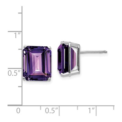 14K White Gold Octagon / Emerald Amethyst Emerald-Cut Stud Earrings – view 5