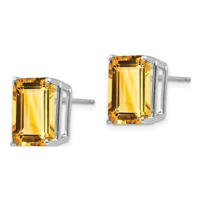 14K White Gold Octagon / Emerald Citrine Emerald-Cut Stud Earrings – view 2