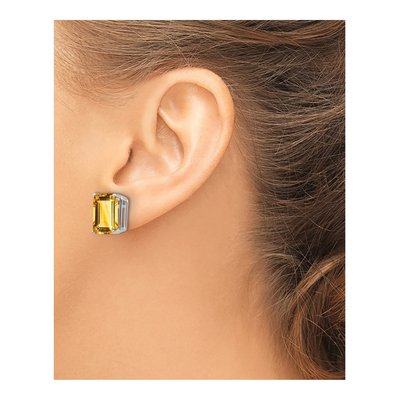 14K White Gold Octagon / Emerald Citrine Emerald-Cut Stud Earrings – view 3