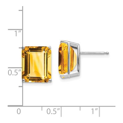 14K White Gold Octagon / Emerald Citrine Emerald-Cut Stud Earrings – view 4