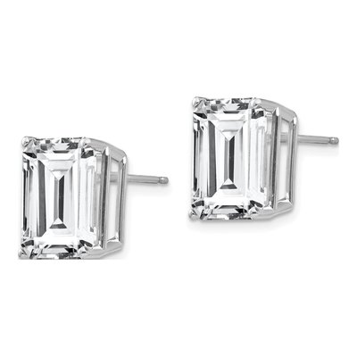 14K White Gold Octagon / Emerald CZ Emerald-Cut Stud Earrings – view 2