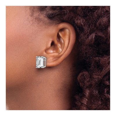 14K White Gold Octagon / Emerald CZ Emerald-Cut Stud Earrings – view 3