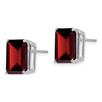 14K White Gold Octagon / Emerald Garnet Emerald-Cut Stud Earrings – view 2