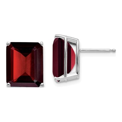 14K White Gold Octagon / Emerald Garnet Emerald-Cut Stud Earrings