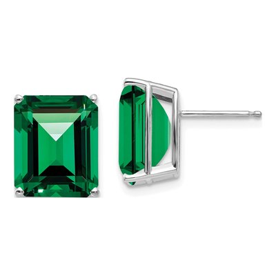 14K White Gold Mount St. Helens Emerald-Cut Studs