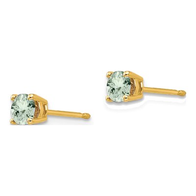 14K Yellow Gold 4mm Round Green Quartz Stud Earrings – view 2