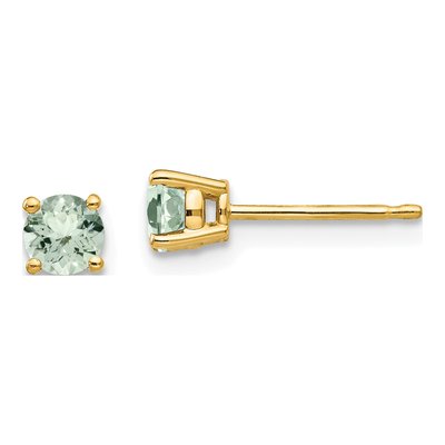 14K Yellow Gold 4mm Round Green Quartz Stud Earrings