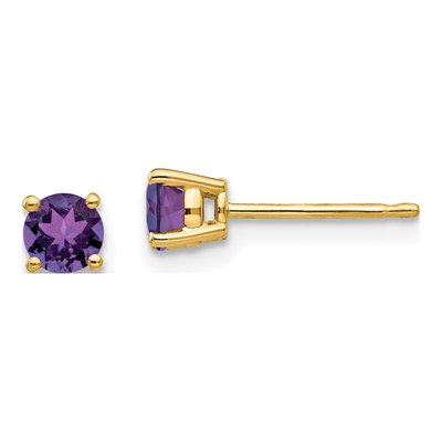14K Yellow Gold 4mm Amethyst Round Stud Earrings