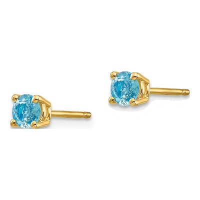 14K Yellow Gold 4mm Round Aquamarine Stud Earrings – view 4