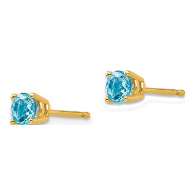 14K Yellow Gold 4mm Swiss Blue Topaz Round Stud Earrings – view 3