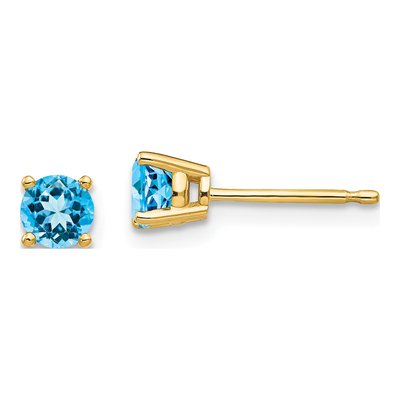 14K Yellow Gold 4mm Swiss Blue Topaz Round Stud Earrings