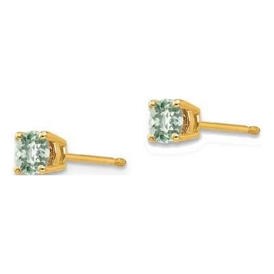 14K Yellow Gold 4mm Round Green Quartz Checker-Cut Stud Earrings – view 2