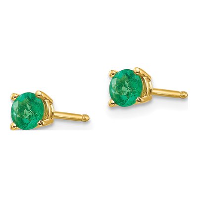 14K Yellow Gold 4mm Emerald Round Stud Earrings – view 4
