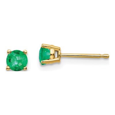 14K Yellow Gold 4mm Emerald Round Stud Earrings