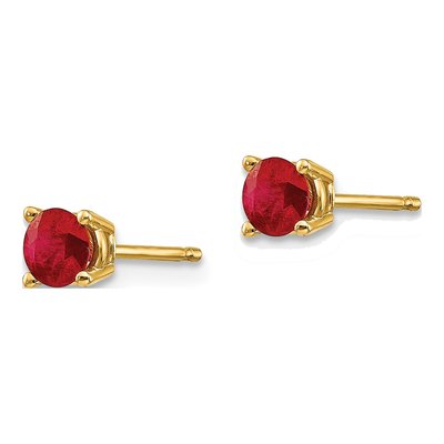 14K Yellow Gold 4mm Ruby Round Stud Earrings – view 4