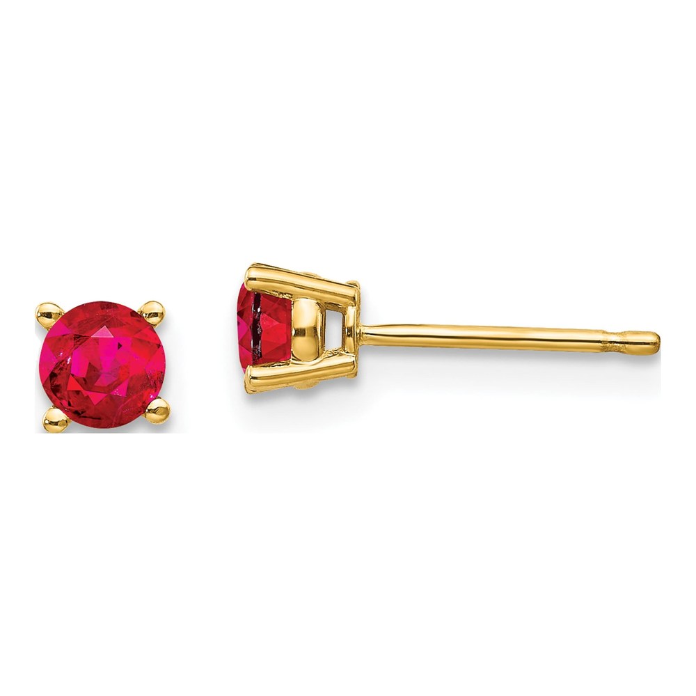 14K Yellow Gold 4mm Ruby Round Stud Earrings