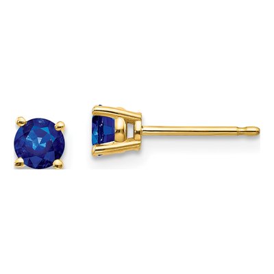 14K Yellow Gold 4mm Sapphire Round Stud Earrings